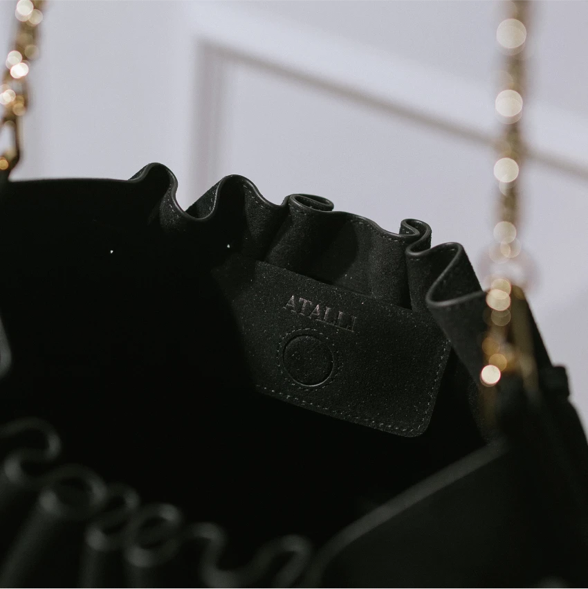 LILIA - Suede East-West Bag with Gold Chain & Leather Strap